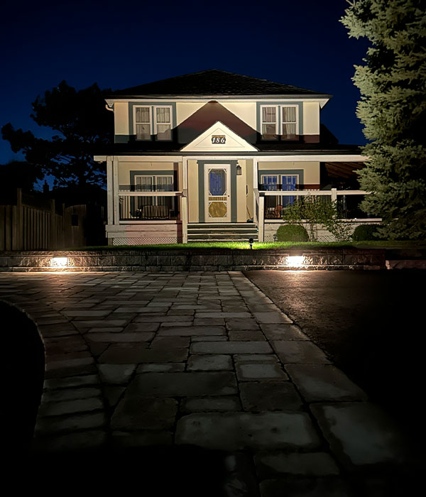 Lights in front yard at night